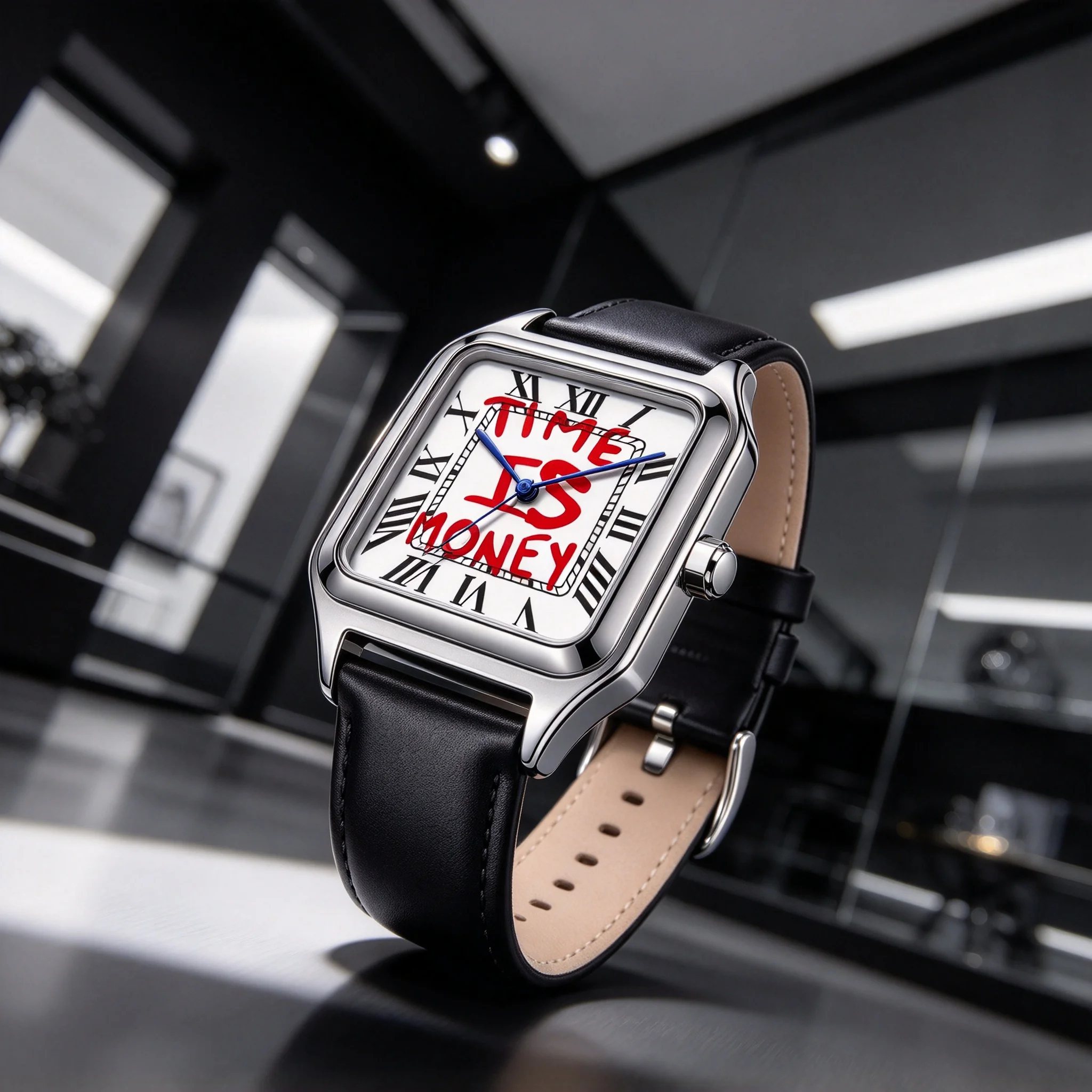 Fuck9.5Quartz Watch Men's Fashion Leather Aluminum Alloy Square Dial Waterproof High End Business Quartz Watch