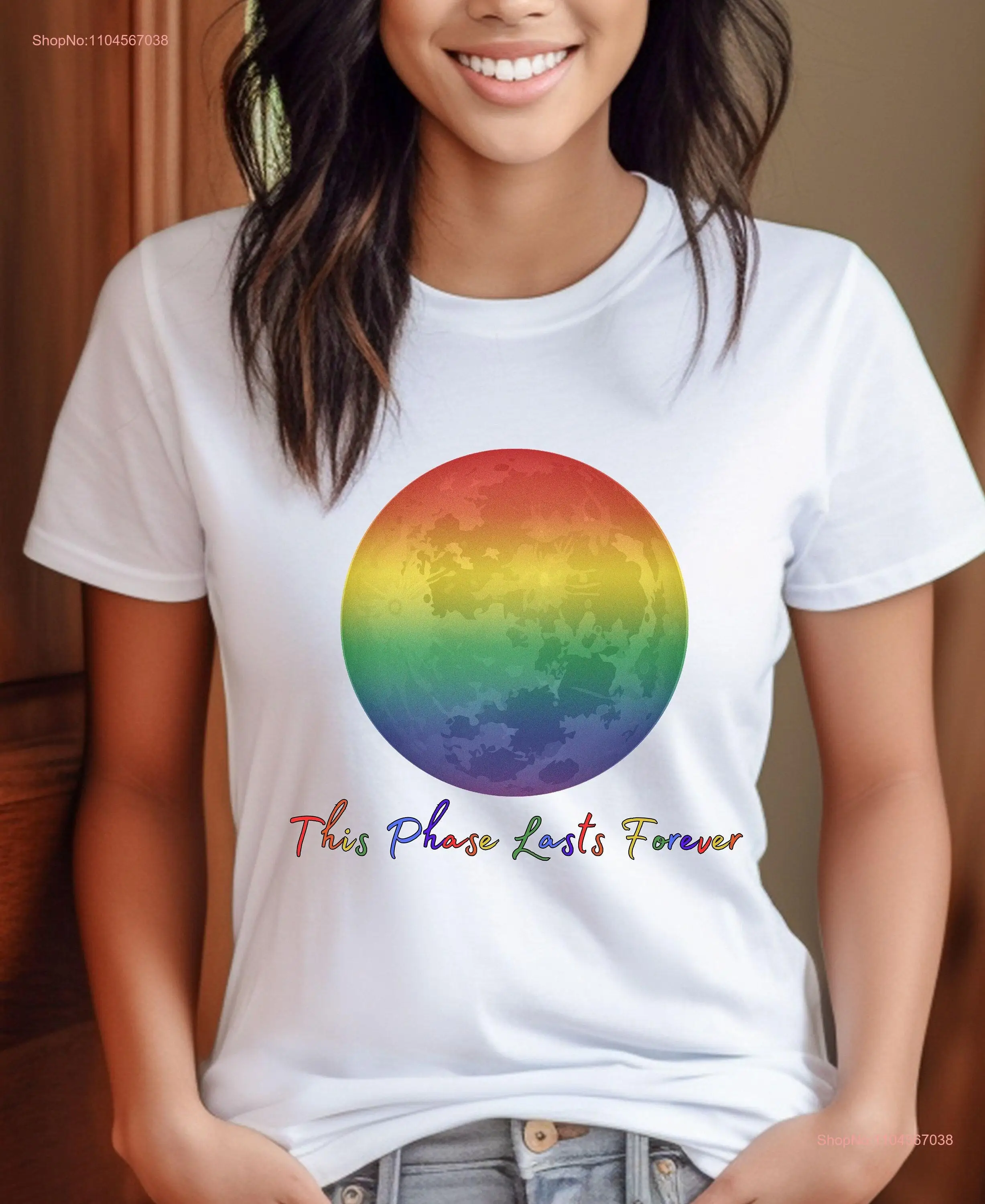 تي شيرت Gay Pride LGBT Moon Phase Rainbow موكب شهر كامل لعيد الميلاد بأكمام طويلة أو قصيرة