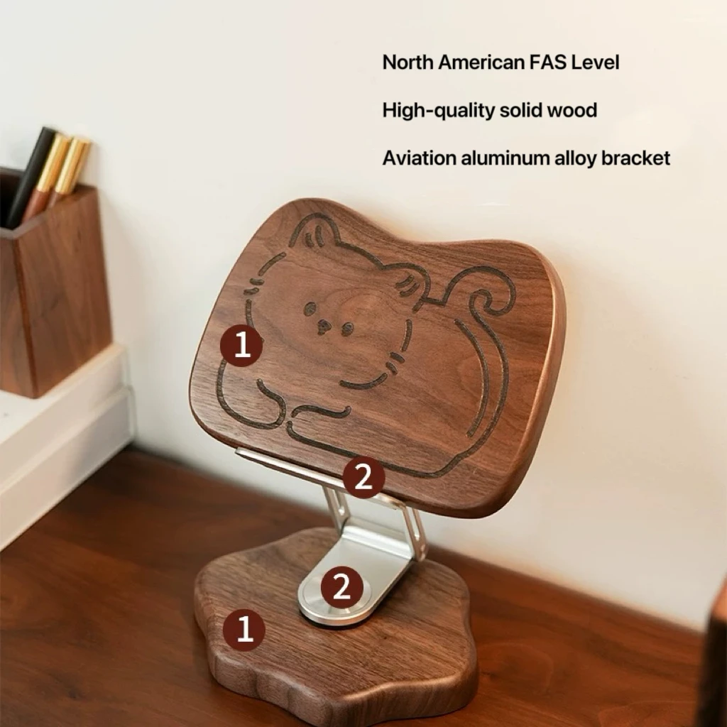 Черное ореховое дерево подходит для планшета iPad, специальная подставка, настольная офисная игра, складная на 360° °   вращающаяся опорная подставка