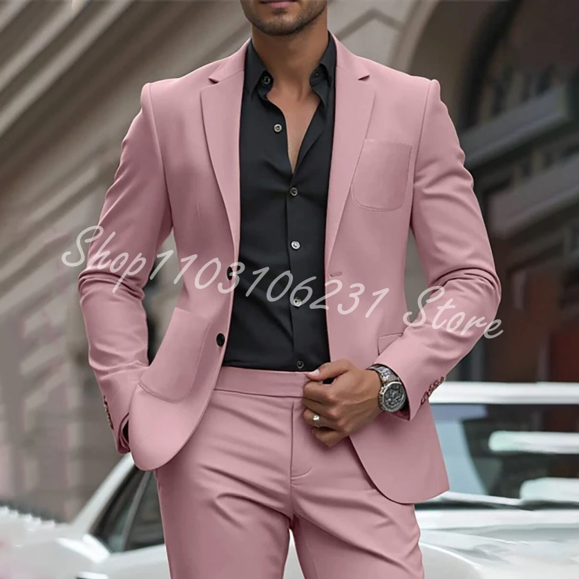 Green Elegant Men Suits For Wedding 2 Pieces Notched Lapel Slim Fit Groom Tuxedo Jacket Pants Daily Male Traje De Hombre