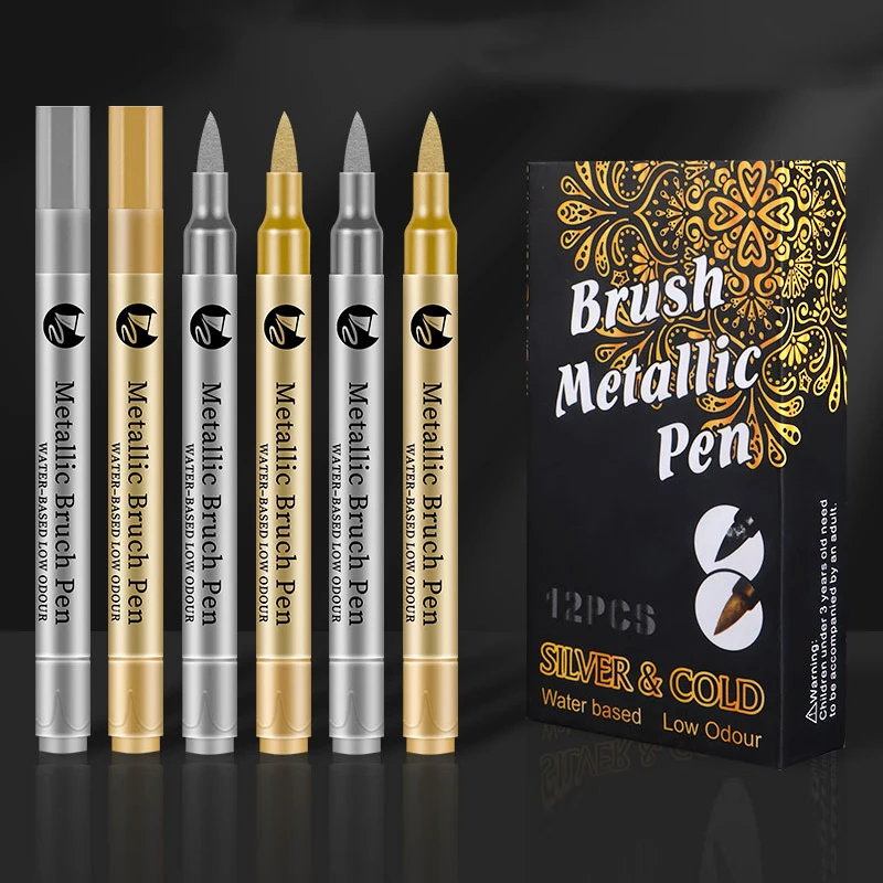 2-12 Pcs DIY Waterproof Paint Marker Pens Gold and Silver Student Supplies Craftwork Brush Pen Art Painting