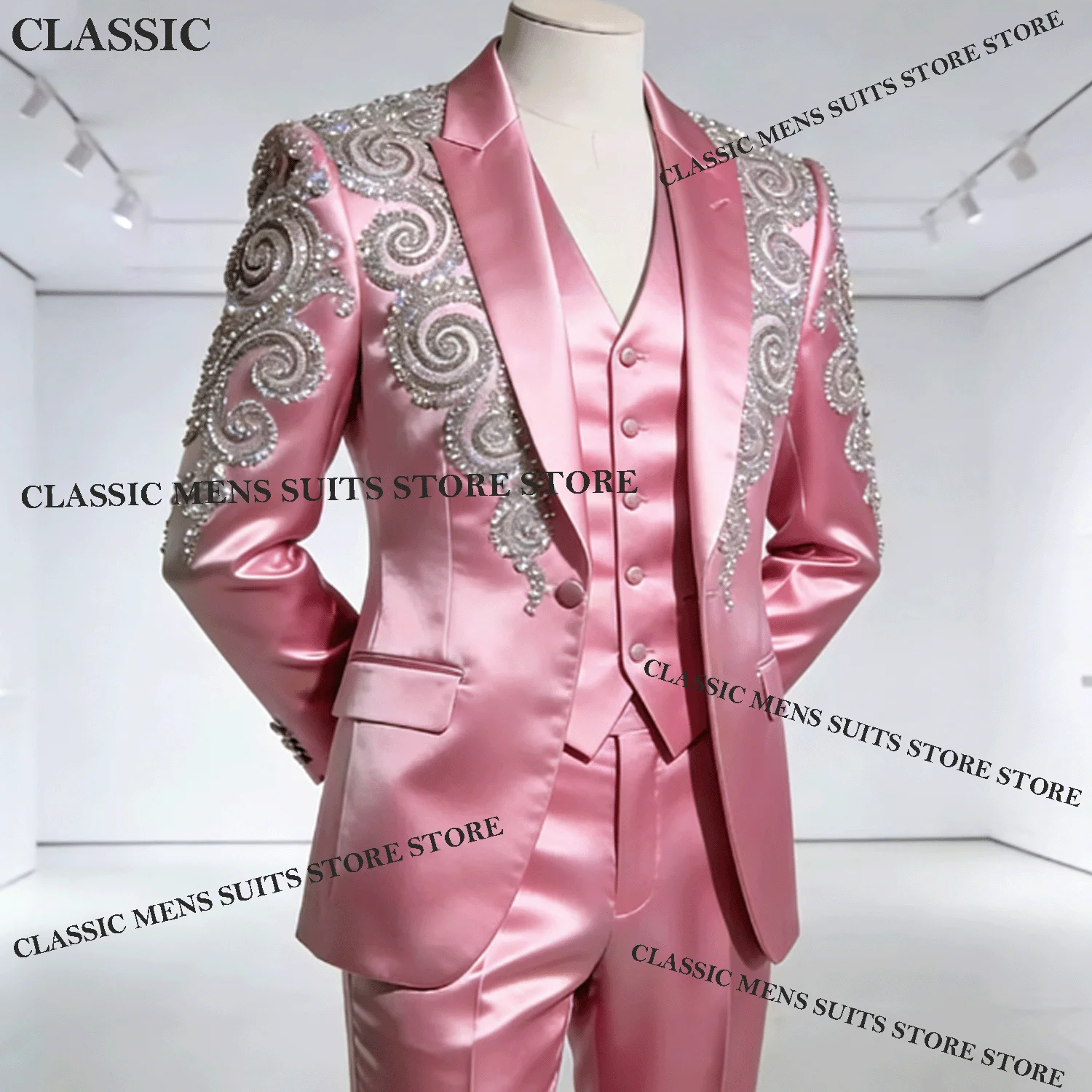 

Мужской костюм с индивидуальной инкрустацией стразами и пайетками, элегантный свадебный пиджак, комплект из 2 предметов, мужской пиджак для выпускного вечера, роскошный смокинг для жениха