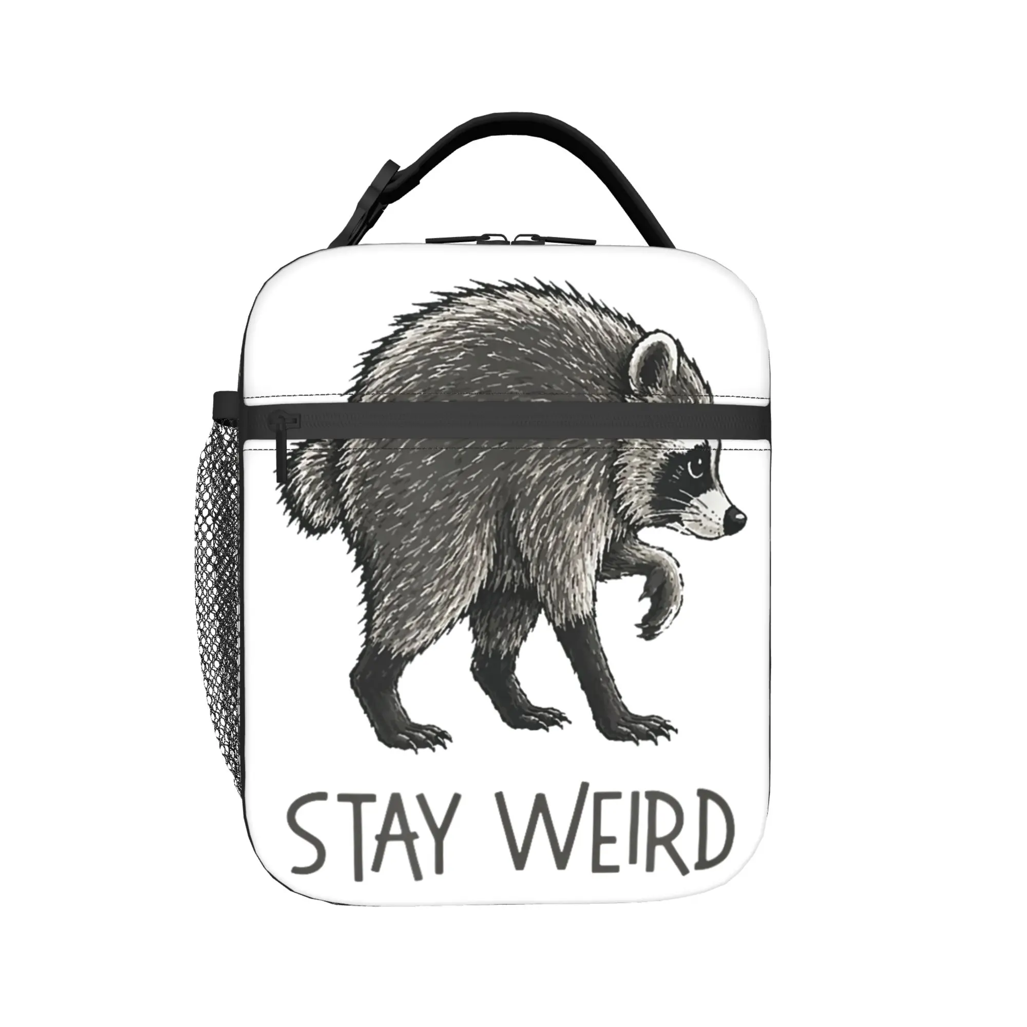 Funny Trash Panda Stay Weird Cute Jimothy Raccoon Viral Meme Insulated Lunch Bag Cooler Bag Lunch Container  Lunch Box Tote