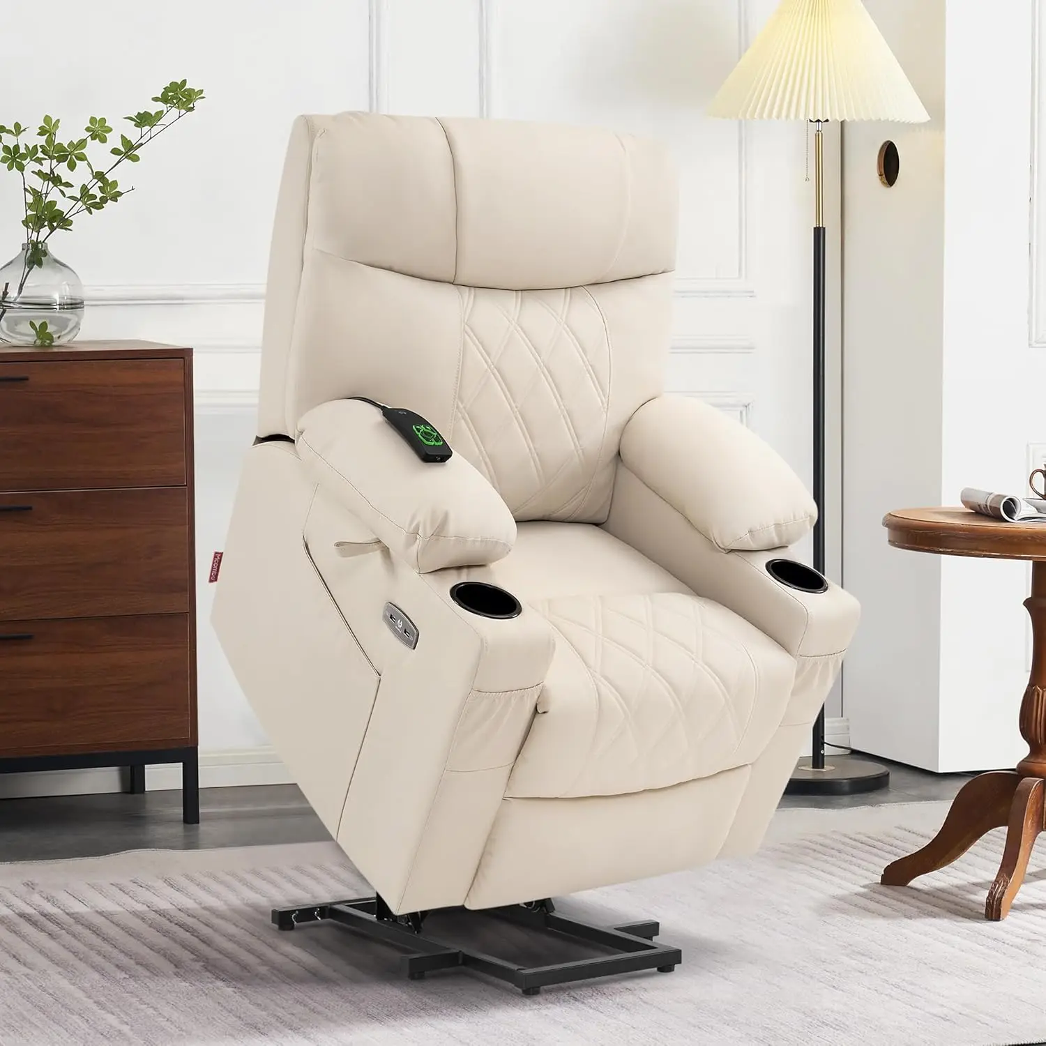 Small Size Power Lift Recliner Chair Sofa with and Dual Heating, Adjustable Headrest for Elderly People Petite USB Ports