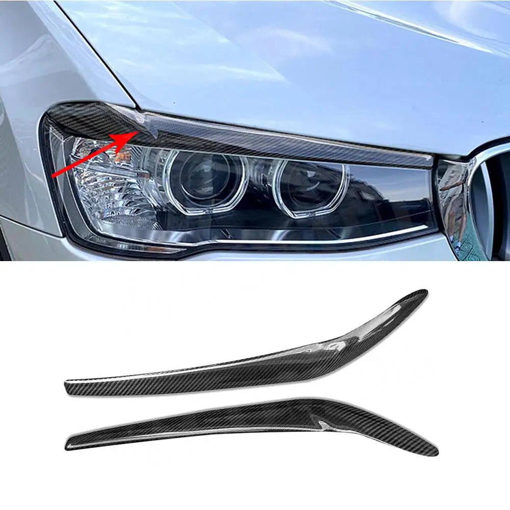 

For BMW X3 X4 F25 F26 2014-2017 Carbon Fiber Front Headlight Lamp Cover Garnish Strip Eyebrow Cover Trim Sticker Parts