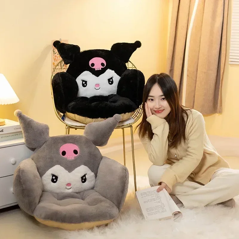 Cartoon Sanrio Cinnamoroll Kuromi Winter Plush Half Surrounded Black Cushion Backrest Dormitory Office Non-Slip Chair Cushion