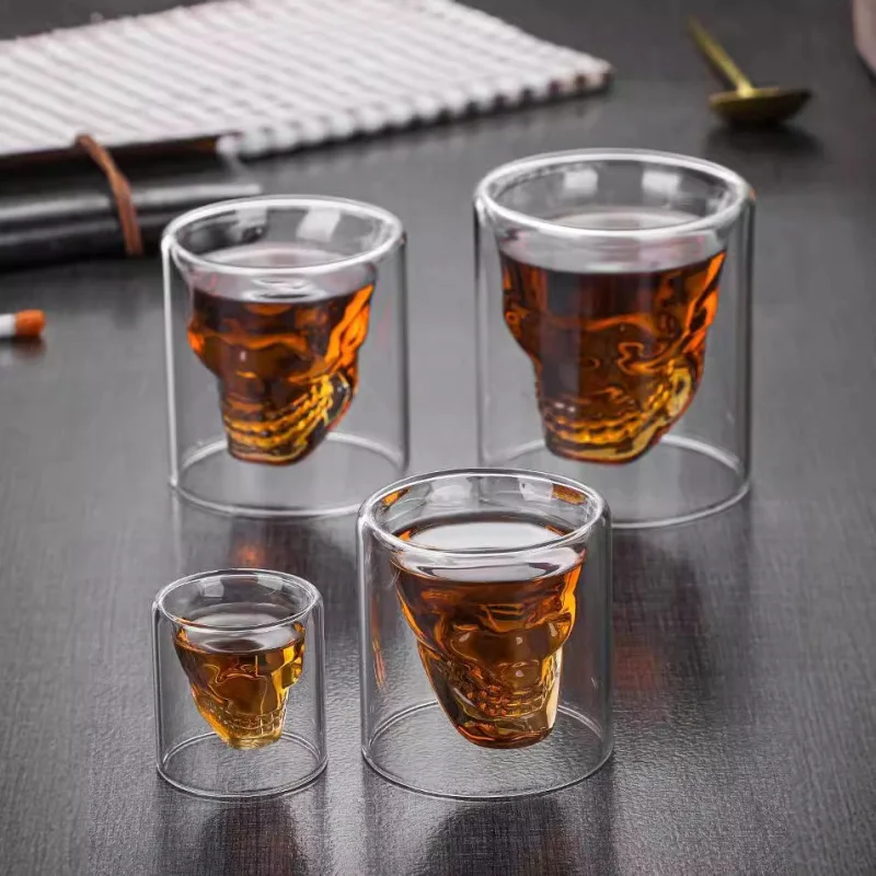 Borosilicate High Temperature Resistant Glass Double-Layer Skull Cup Coffee Whiskey Cocktail Glass