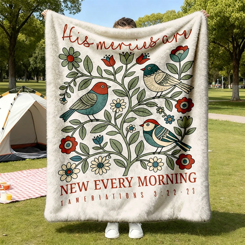 Christian Flannel Blanket Mercies Are New Every Morning, Floral Bible Verse Flannel Throw, Faith Based Cozy Blanket