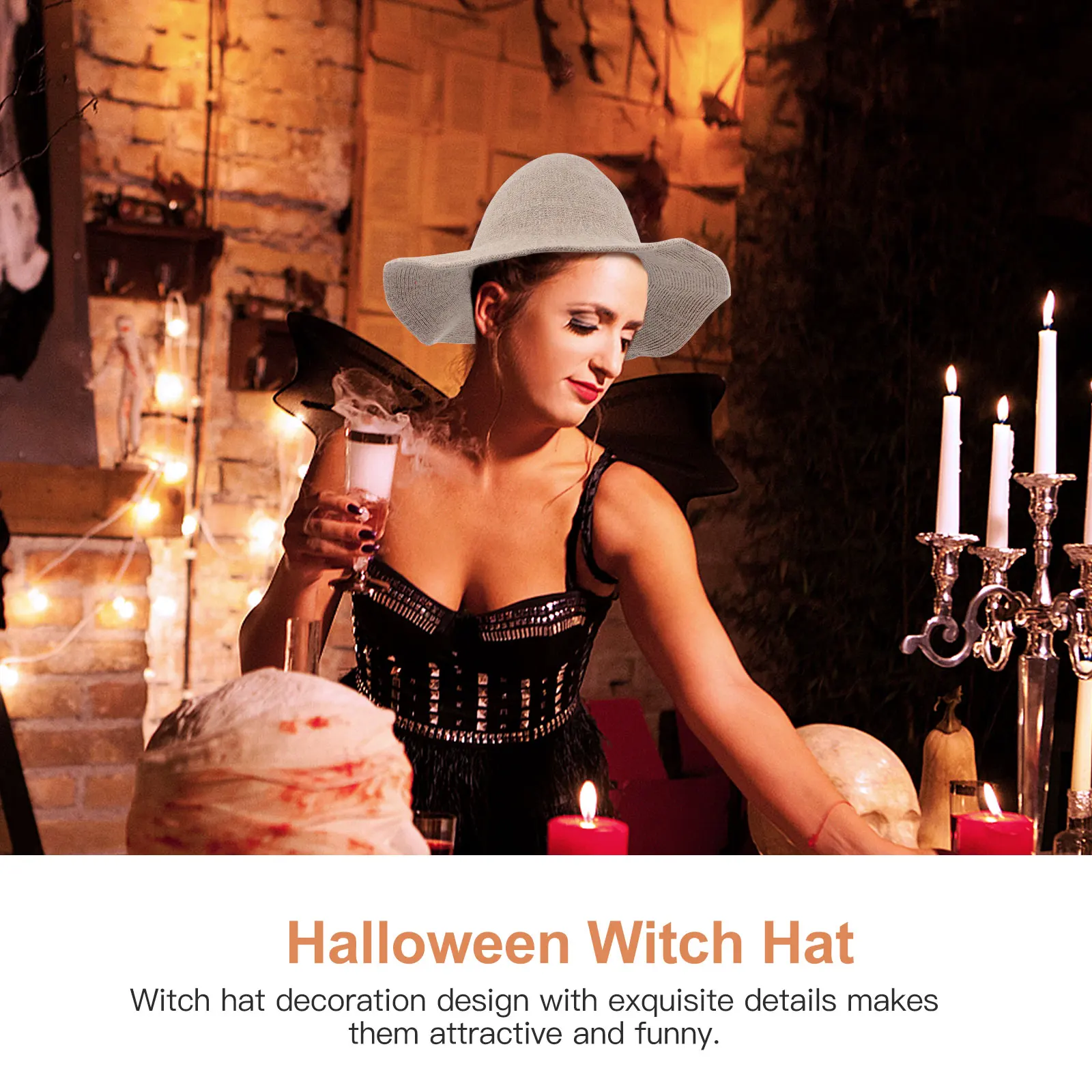 

Halloween Witch Costume Accessories Performance Cloth Women Stage Show Prop Cap Halloween Witch Hat Warm Wool Hats Party Cap