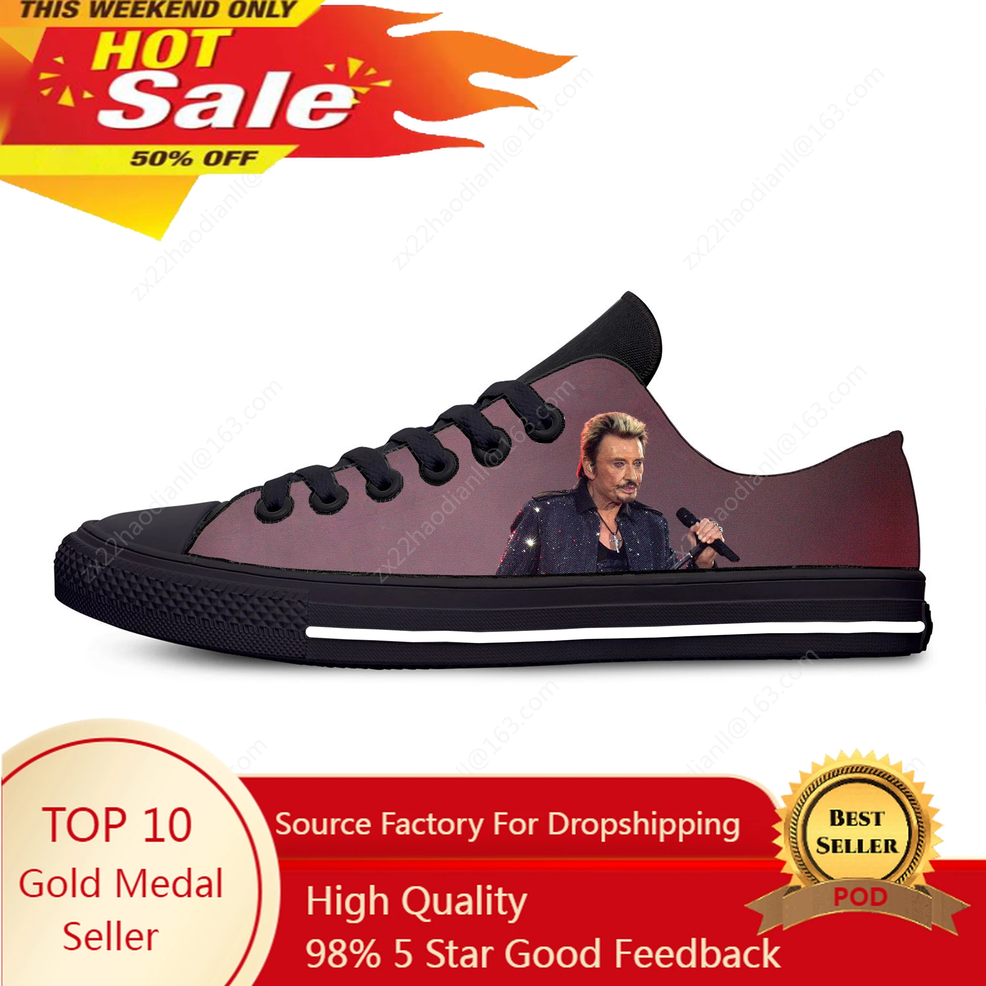 

Rock Star Johnny Hallyday Music Singer Fashion Casual Cloth Shoes Low Top Lightweight Breathable 3D Print Men Women Sneakers