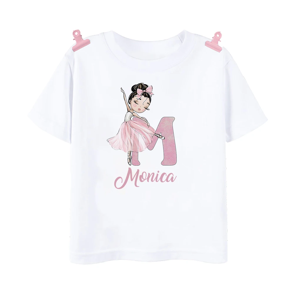 Personalised Girls Ballerina Printed T-shirt Custom Letter with Name Ballet Shirt Personalized Gift for Dancer Kids Tee Clothes