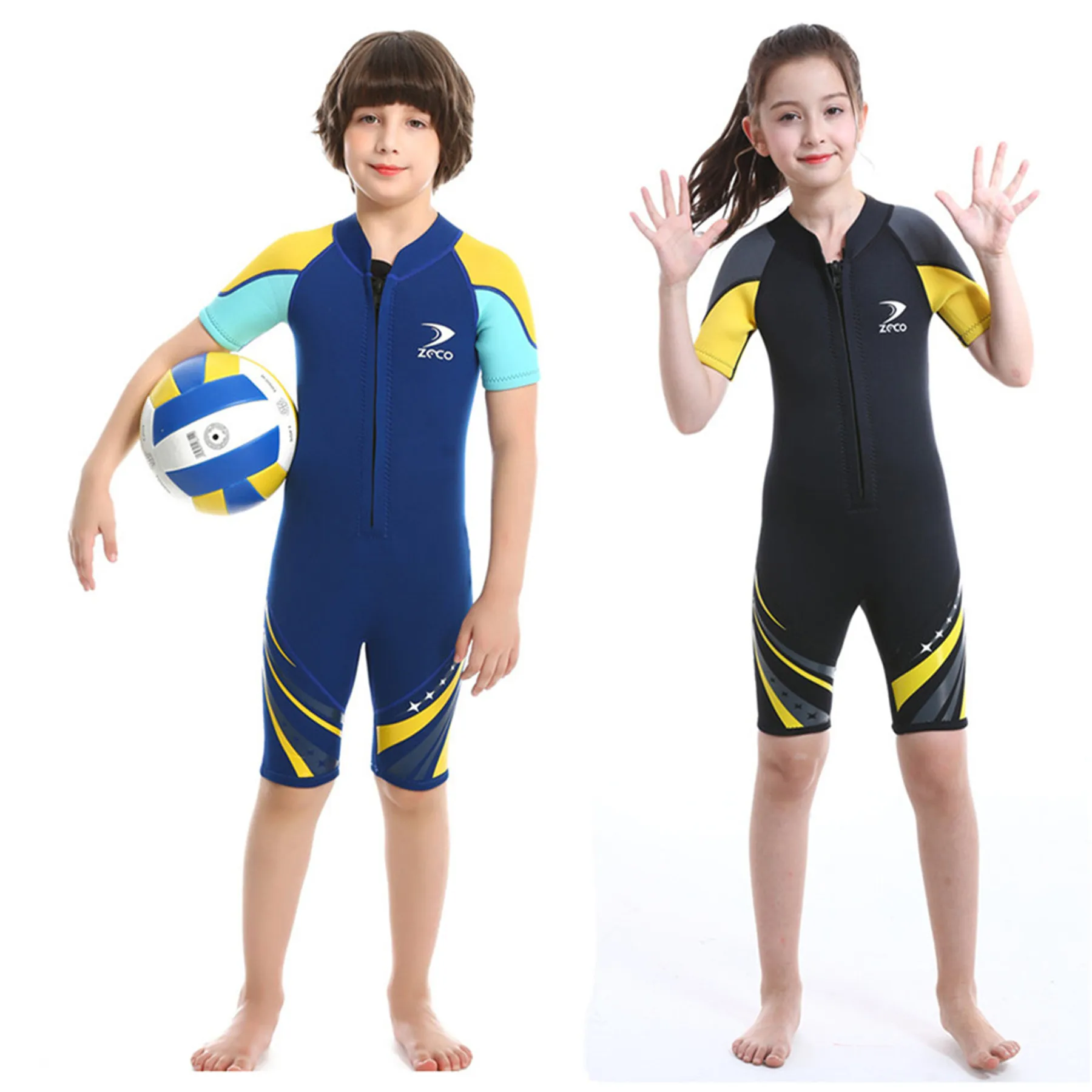 

ZCCO Kids Shorty Wetsuit 2.5mm Neoprene Suit, Short Sleeve One Piece Youth Boy/Girl Suit for Swimming, Surfing, Water Sports