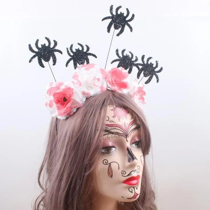 عصابة رأس على شكل تيجان الهالوين على شكل عنكبوت للبنات، عصابة رأس على شكل زهرة هالو