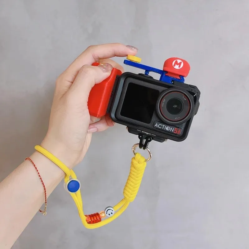 Для DJI Action5pro экшн-камера, ручка, клетка с 3D принтом, быстроразъемная кнопка затвора, горячий башмак, мультяшный браслет, аксессуары