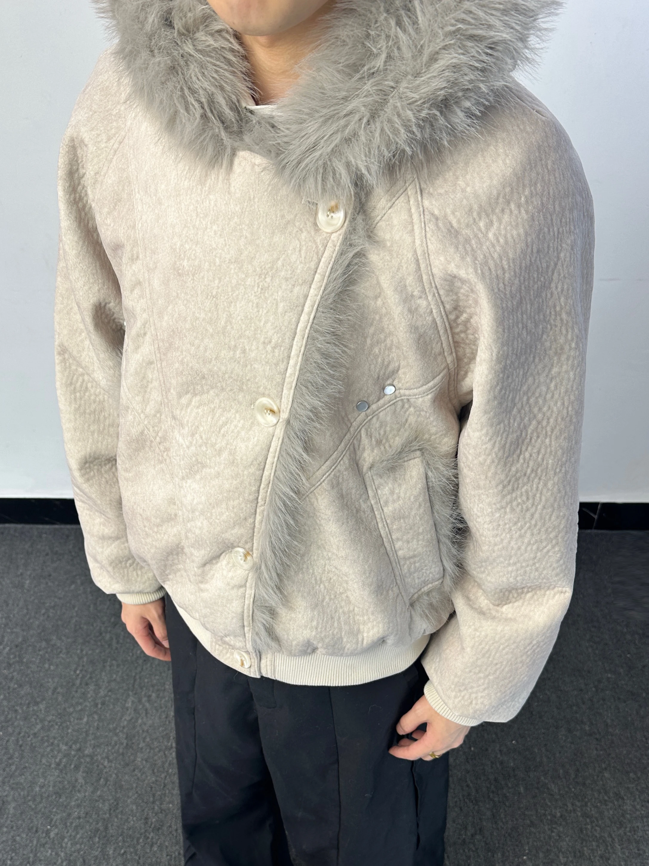 

American Retro Fur Collar Hooded Jaet Thiened Winter Coat Casual Cotton Padded Coat for Men And Women