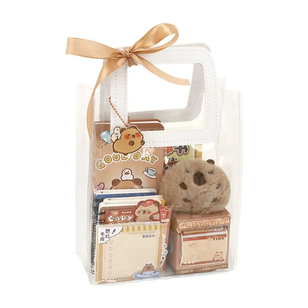 Kawaii Capybara Stationery Set Cartoon with Handbag Stickers Notepads Plush Pendants Abundant Cute Birthday Gift