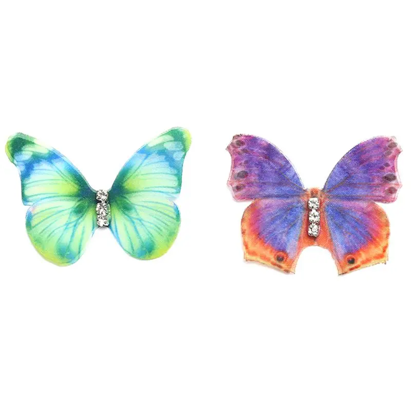 Uclio-tela de Organza translúcida para decoración de fiesta, apliques de mariposa de 38Mm, embellecedor de muñeca, Color degradado, 50 unidades