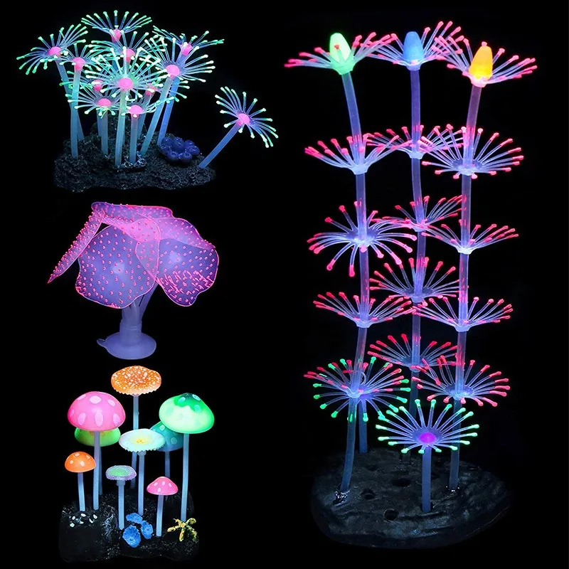 Aquarium Luminous Coral Jellyfish Mushroom Soft Silicone Aquatic Water Plants Fish Tank Decoration Aquarium Accesories Ornaments