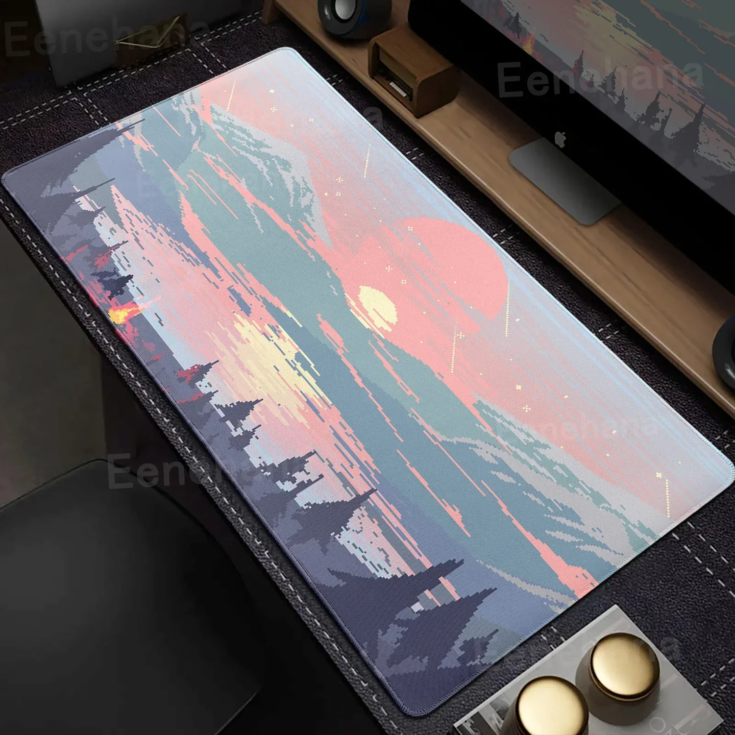 Pixel Rosa Wolken Mauspad Himmel Großes Mousepad PC Gaming Zubehör Pad Niedliche Landschaft Gummi Computer Schreibtischmatte Xxl Erweitertes Pad