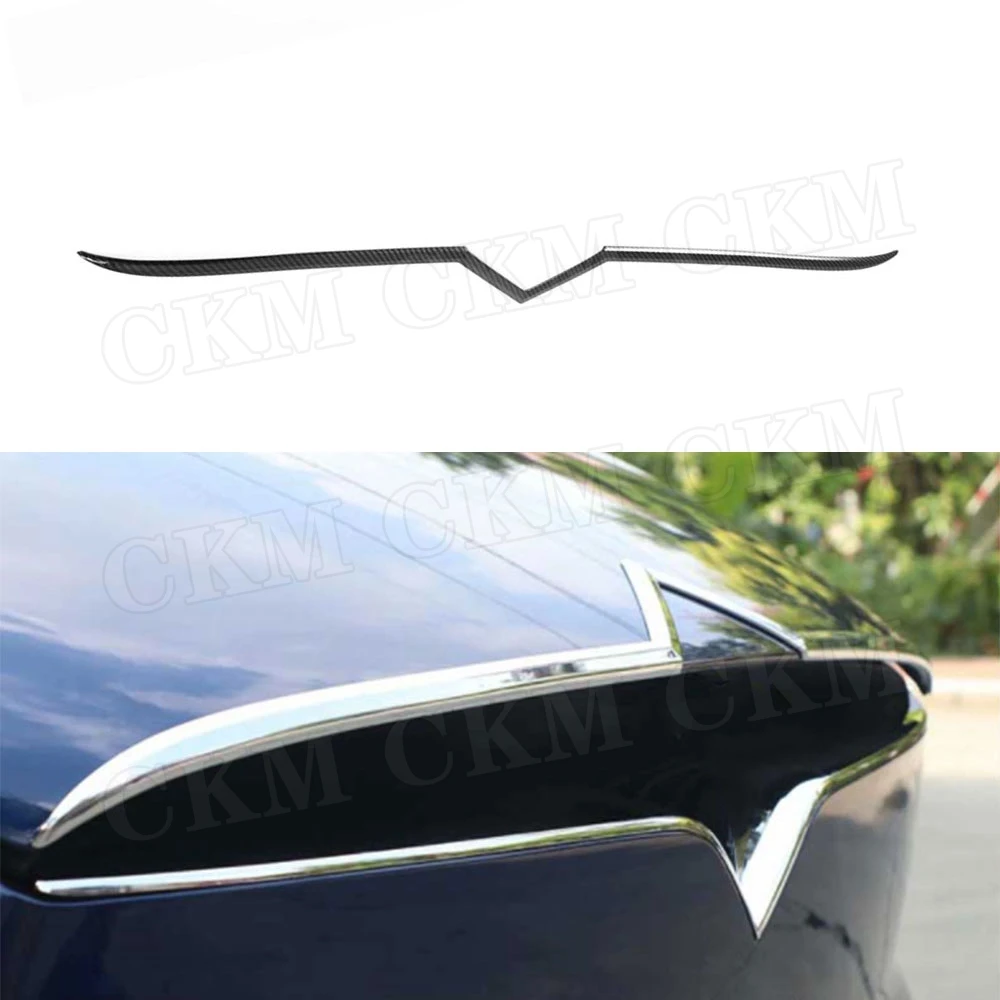 

Carbon fiber Front middle Net lower trim strip ABS Carbon Look Cover Hood Trim Fit for Tesla Model X SUV 2020 Car Decoration