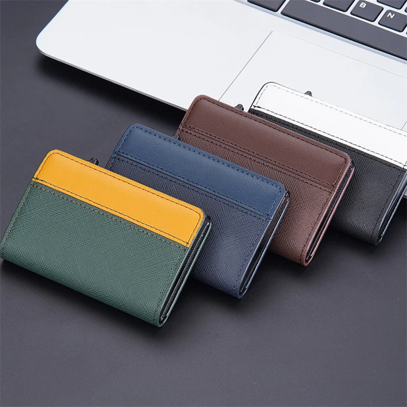 Magnetic Card Holder Fashion Mini ID Card Case For Business Smart Metal Thin Slim Pop Up Minimalist Wallet Automatic