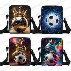 Cool Golden Soccer with Crown Print Crossbody Bags Hot Blood Football Sport Handbags Teenagers Boys Girls Phone Holder Bookbag
