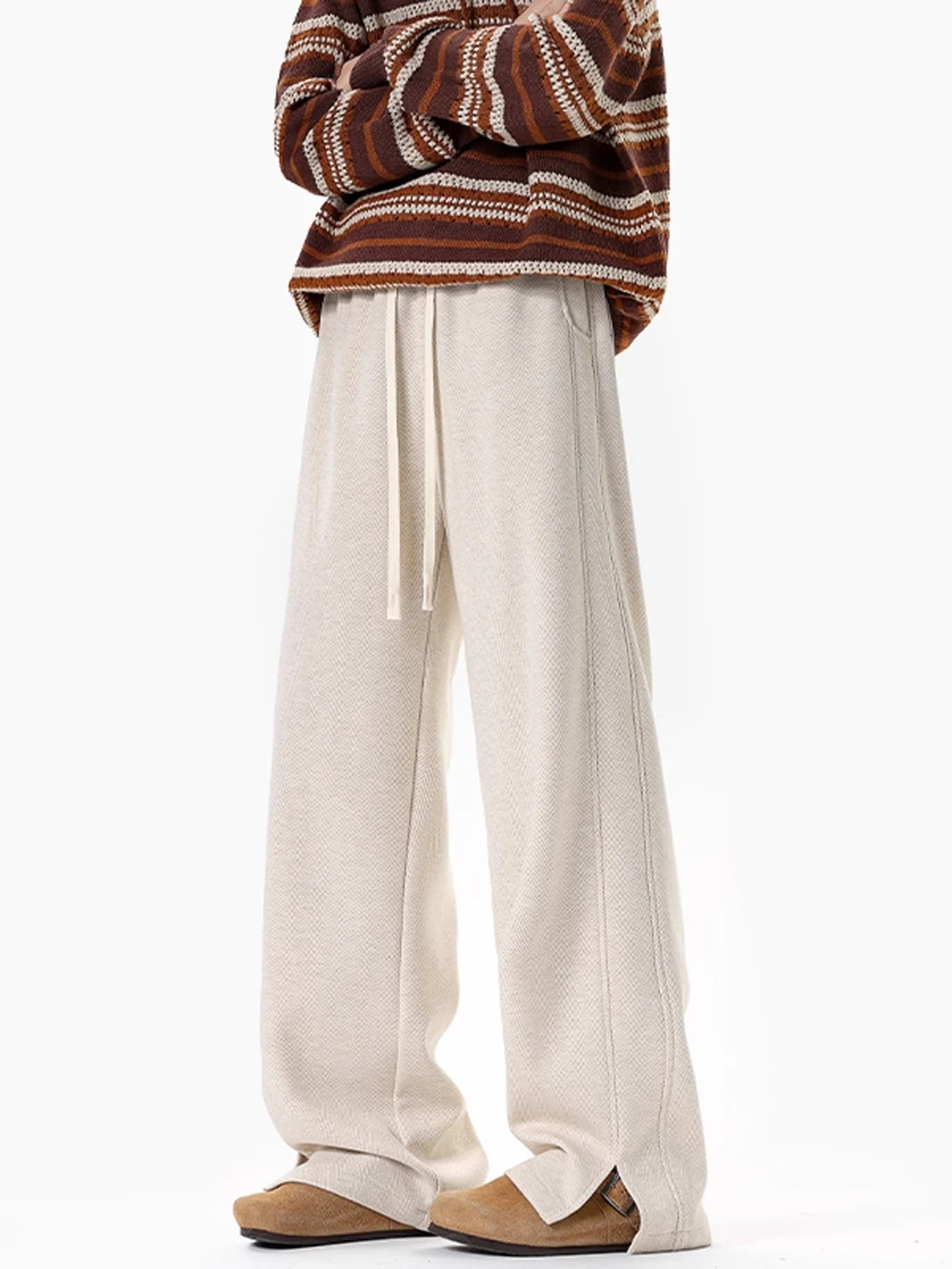 

Slim Fit Casual Pants for Men with Slits And Gingham Pattern Autumn Loose Wide Leg Vintage Sports Long Trousers