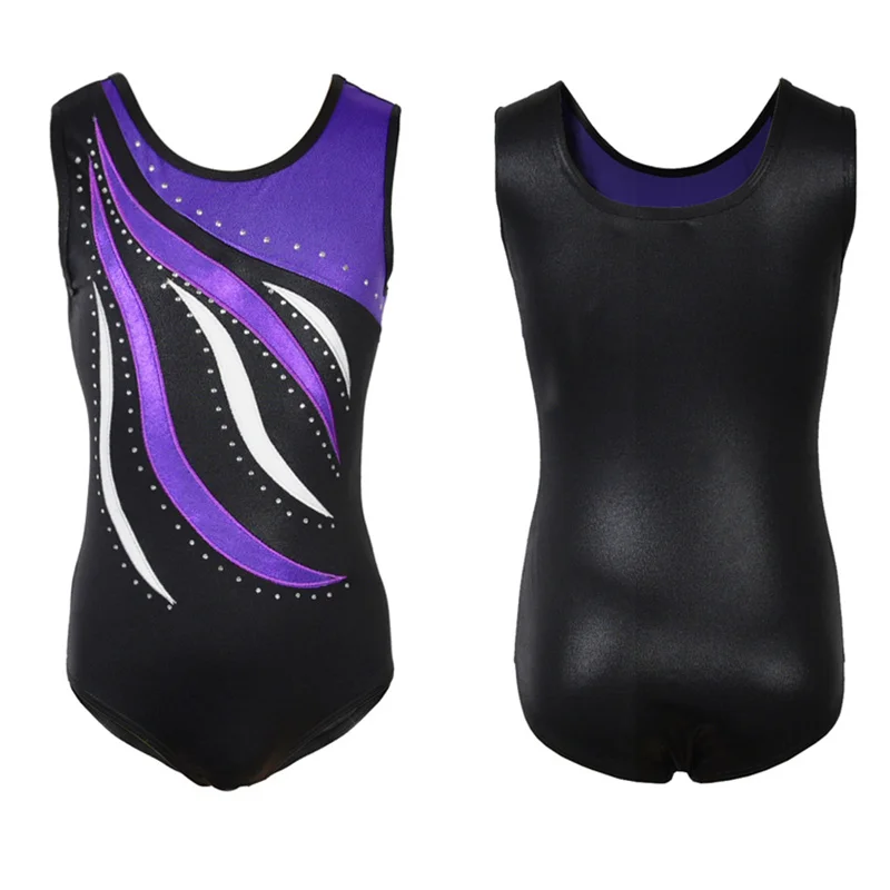 Vendita calda a buon mercato Full Size bambini ragazze bambini senza maniche strass serbatoio ginnastica body