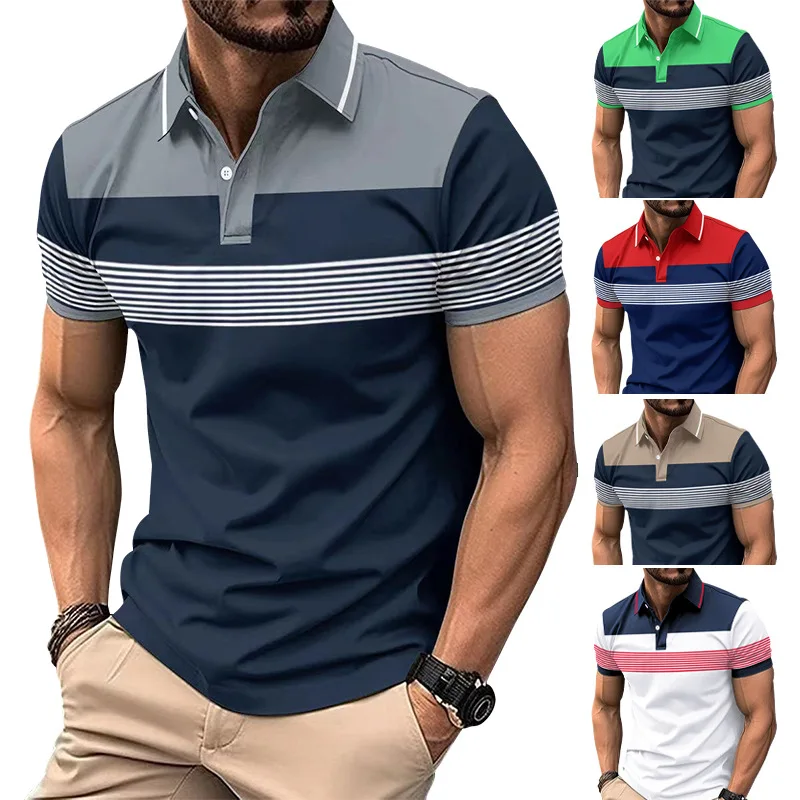 New Men\'s Solid color Summer Polo Shirt Short sleeve lapel Zip Polo Shirt & Men\'s casual plus size street wear top