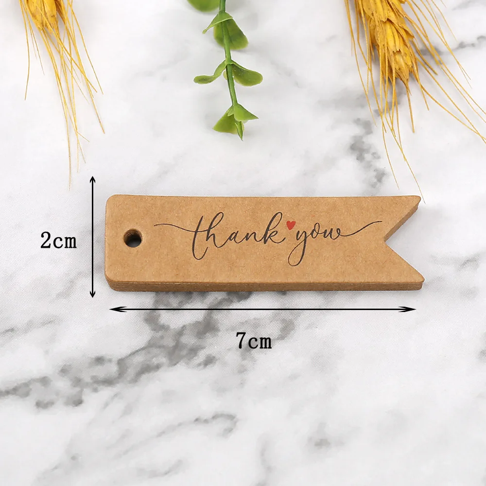 New Thank You Tags Gift Bags Hang Tag Kraft White Paper Labels for Wedding Birthday Party Supplies Packaging Decoration 50pcs