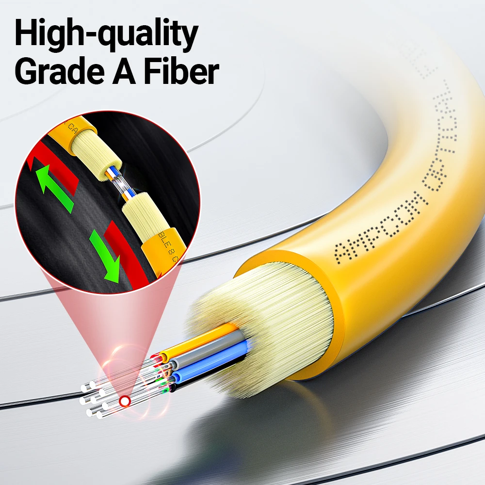 AMPCOM MPO إلى MPO الألياف التصحيح الحبل نوع B OS2 المفردة 8/12/24 النوى كابل صندوق السيارة لأجهزة الإرسال والاستقبال 10G QSFP + 100G QSFP28 1-30 متر