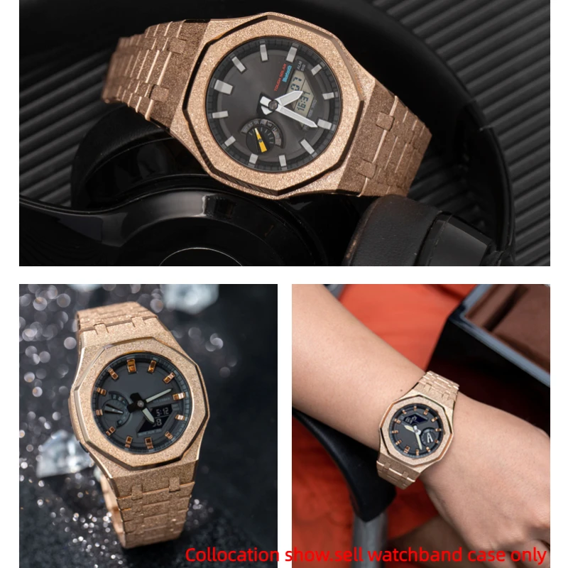 Casing Jam Tangan Logam Kit MOD DIY Casing Jam Tangan Tali Bezel Baja Tahan Karat untuk Casio untuk GSHOCK GA2100 2110 GA-B2100