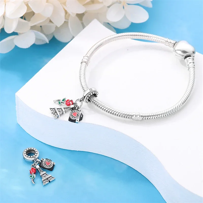 925 srebro wisiorek z wieżą Eiffla w Paryżu koraliki pasują do pandora charms oryginalny design bransoletka dla kobiet tworzenia biżuterii