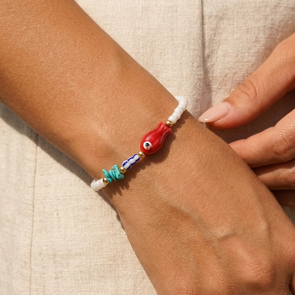 

Браслет из стеклянных бусин в богемном стиле с морскими рыбками, жемчужный, эластичный, для женщин, 1 шт.