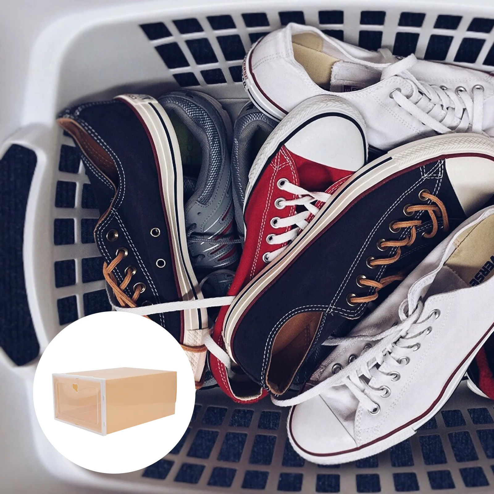 

2Pcs Shoe Storage Box Transparent Plastic Drawer Organizer Stackable Large Capacity Footwear Case Household Storage Solution