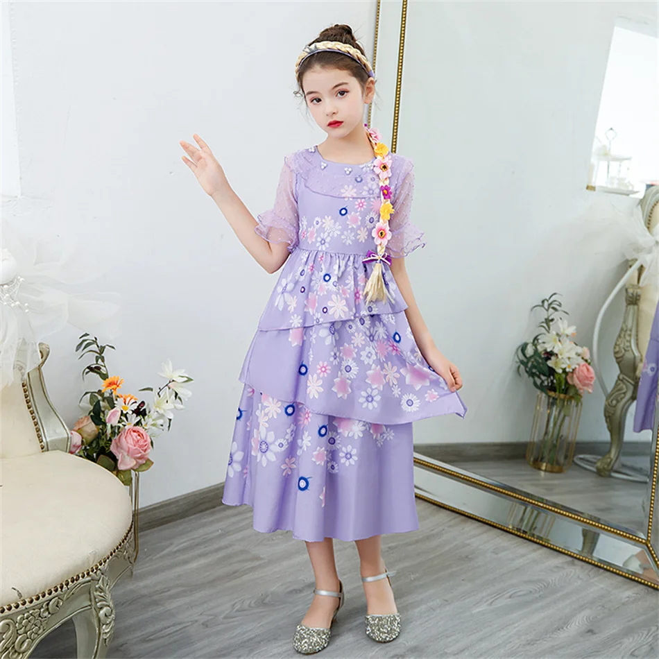 Kids Encanto Cosplay Princess Dress Girls Isabella Purple Floral Fairy Costume Children Xmas Halloween Carnival Party Clothing