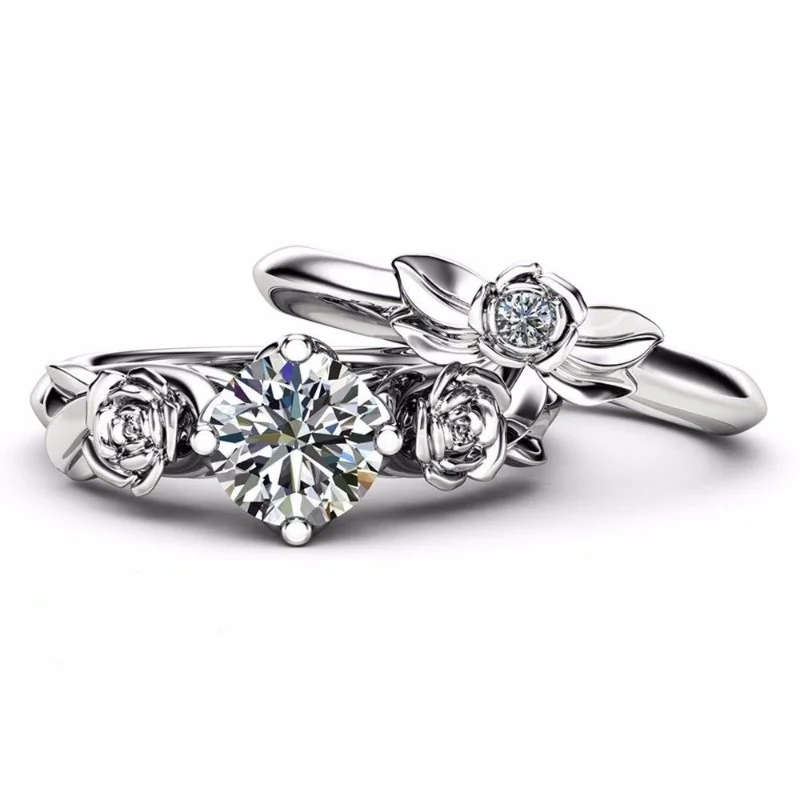 

2025 Rose Carving 925 Silver Plated Ring with Zirconia For Women's Engagement Ring Festival Party Jewelry Gift Set