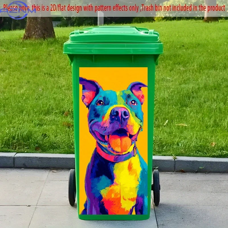 1pc 2D Flat Self-Adhesive Trash Can Sticker, 37.01x81.99 cm, Modern Aesthetic Decoration, Vivid Dog-Themed PVC Trash Can Stick