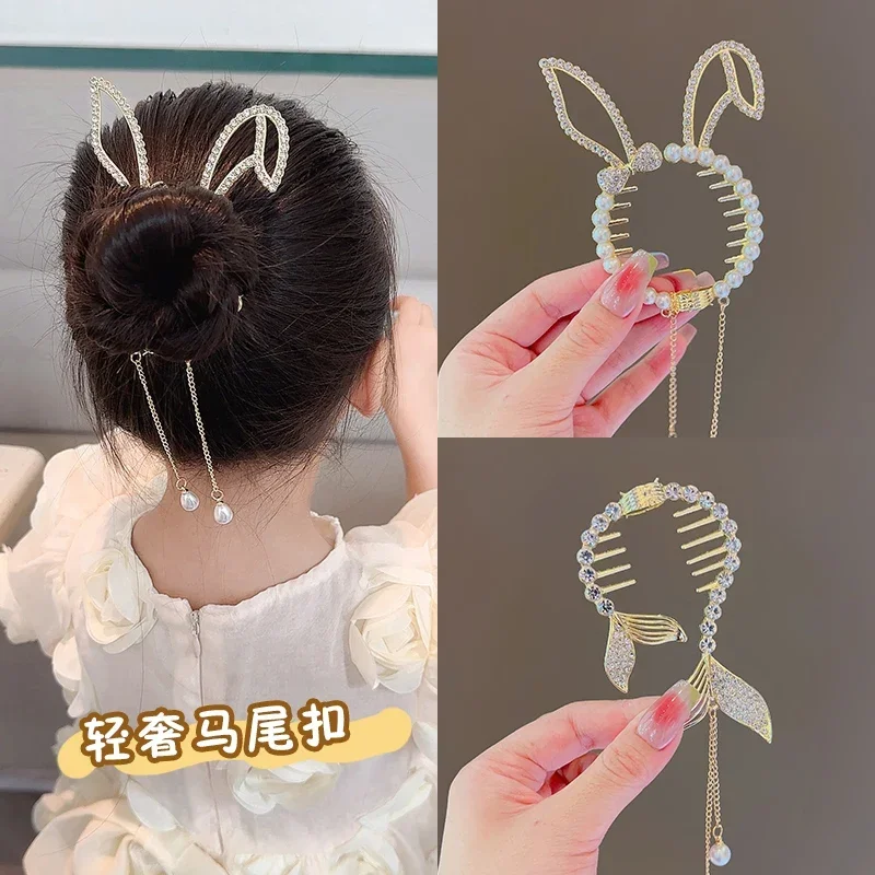 Fashion Shiny Angel Wing Animal Ears Hair Clip Elegant Tassel Pearl Hairpins Ponytail Bun Headband For Women Hair Accessorie