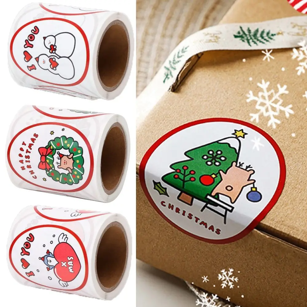 120pcs/roll Cartoon Merry Christmas Stickers Elliptical Decorative Gift Decorative Labels Easy to Use Convenient