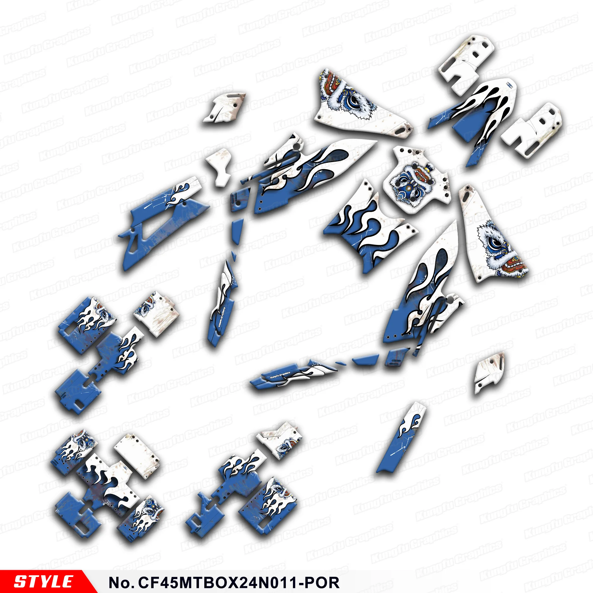 

Индивидуальные наклейки JY RACING, полная конструкция обертки для CFMOTO 450MT MT450 CF MOTO, рестайлированный, сине-белый, CF45MTBOX24N011-POR