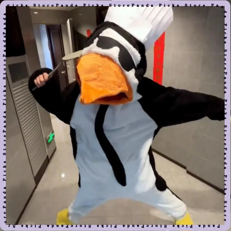 

Penguin Onesie Pajamas Funny Coral Fleece Thickened Warm Autumn Winter Wearable Outdoors Home Loungewear For Adult Students