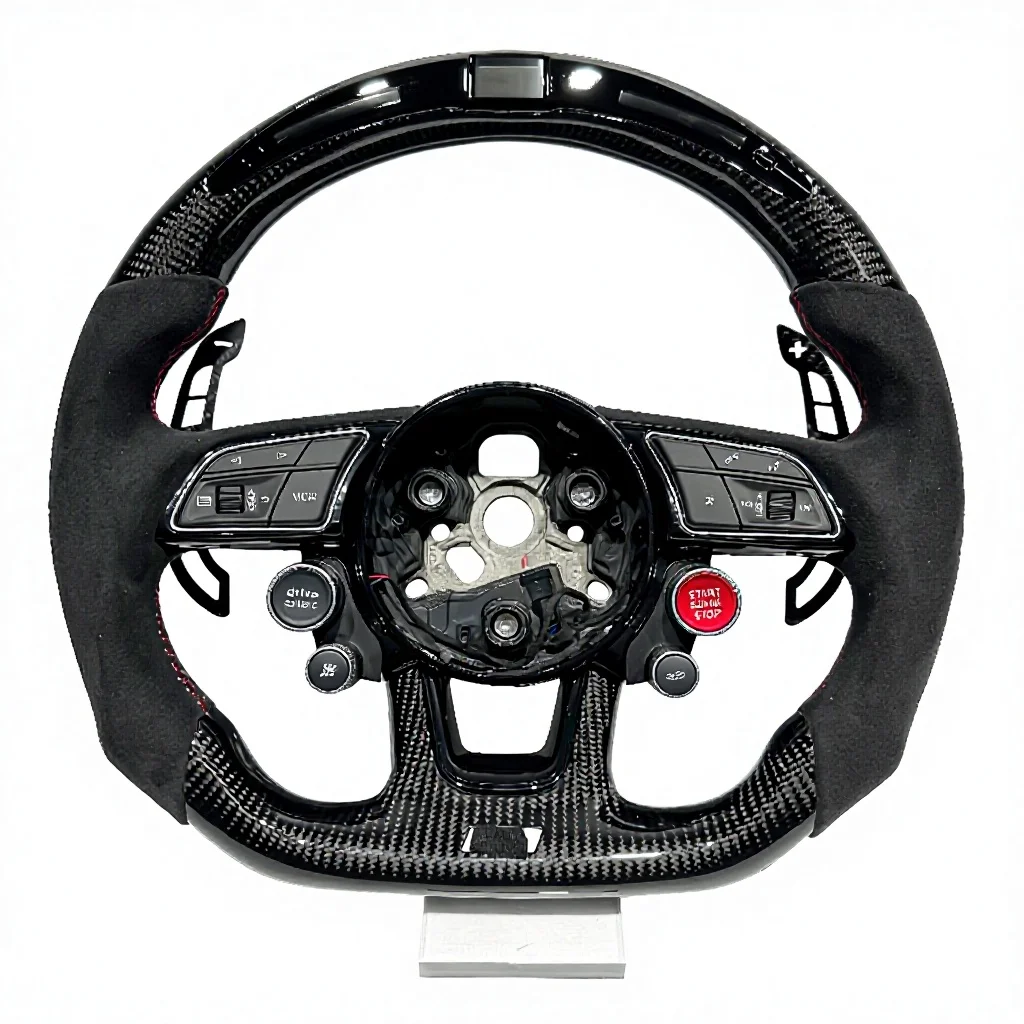 LED Carbon Fiber Leather Steering Wheel for Audi Alcantara B8 S3 S4 S5 RS3 RS4 8P 8V B9 C7 A6 A7 RS6 RS7 A8 Without airbags