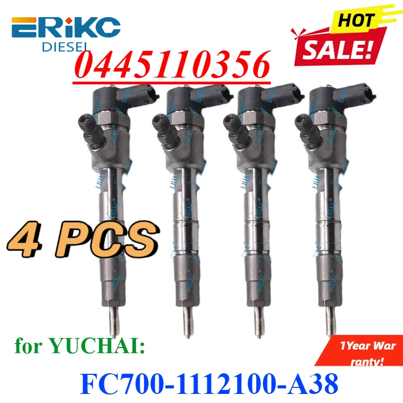 4PC 0445110356 Common Rail Injector 0 445 110 356 Diesel Fuel Pumps Sprayer 0445 110 356 for YUCHAI 2.7 FC700-1112100-A38