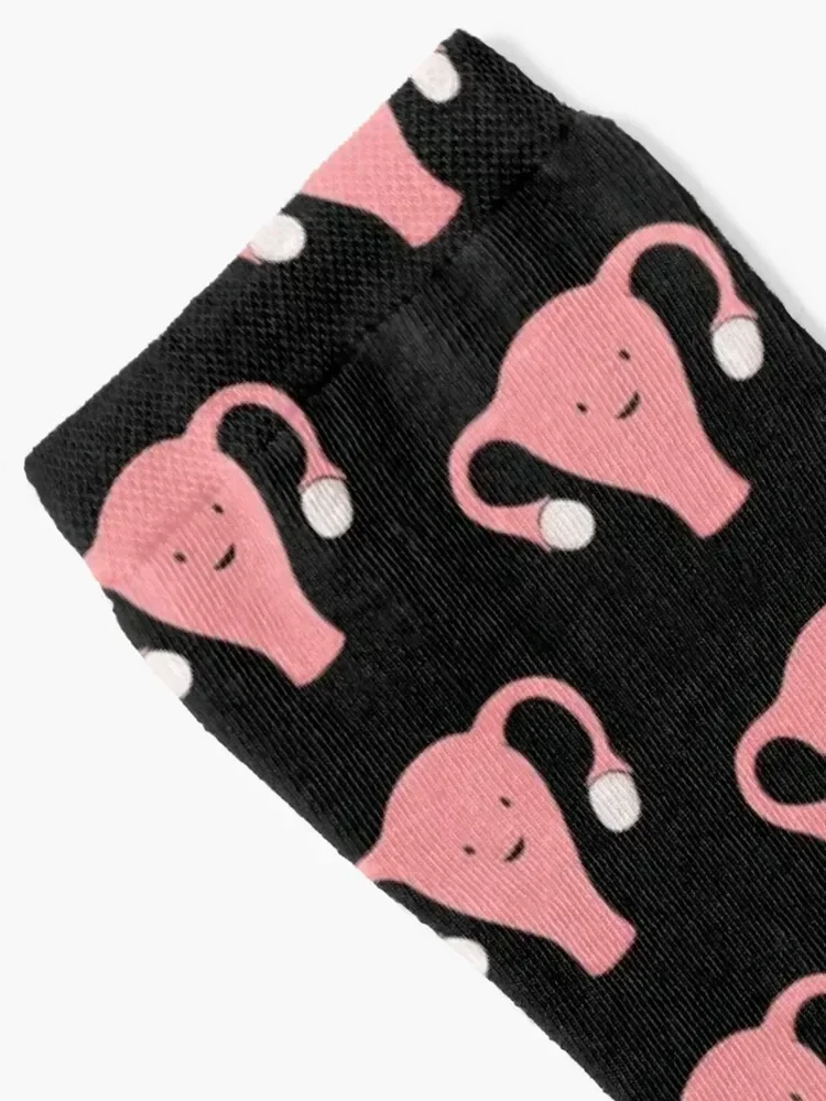 Patterned Happy Uterus in Black Socks loose funny sock Man Socks Women's