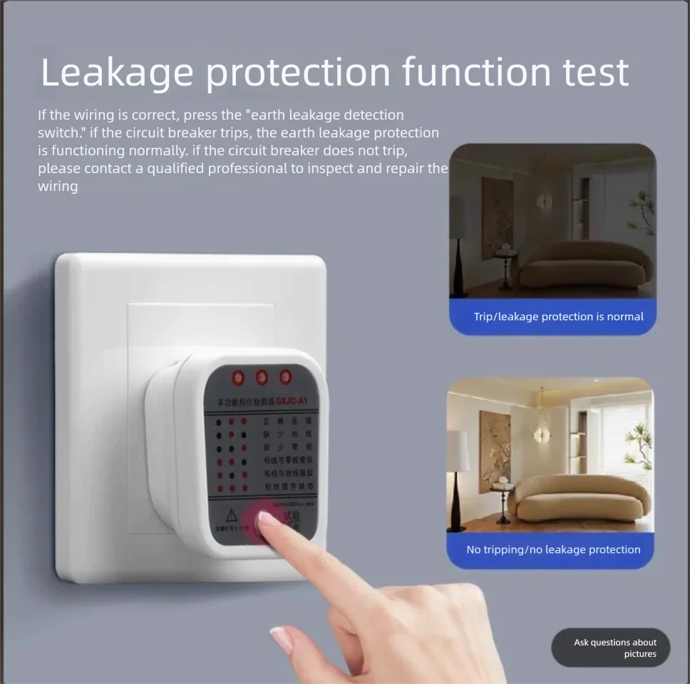 Socket power detector, neutral wire, live wire, ground wire polarity tester, voltage tester, electrical tester, circuit phase me