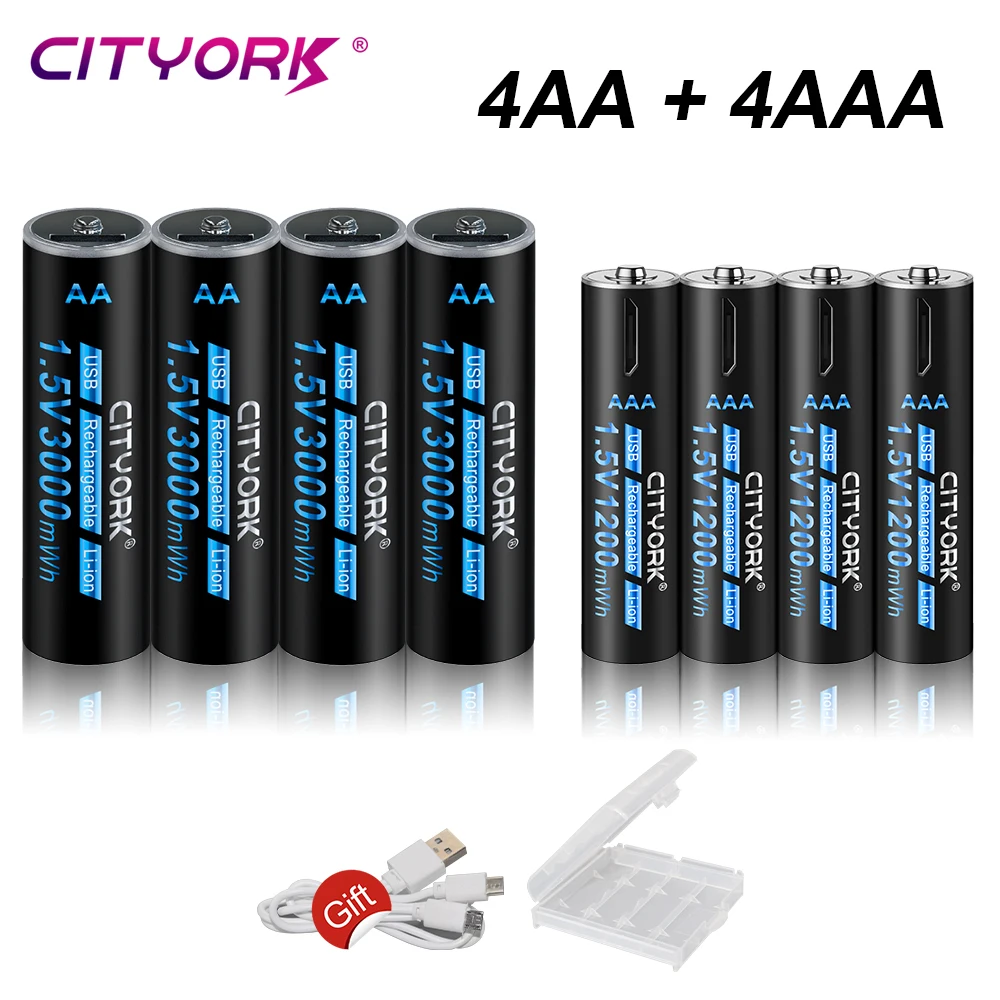 

CITYORK 1.5V AAA +AA Rechargeable Battery Micro USB Charging AA AAA Batteries Batteria With USB Cable For MP4 Toy car Mouse