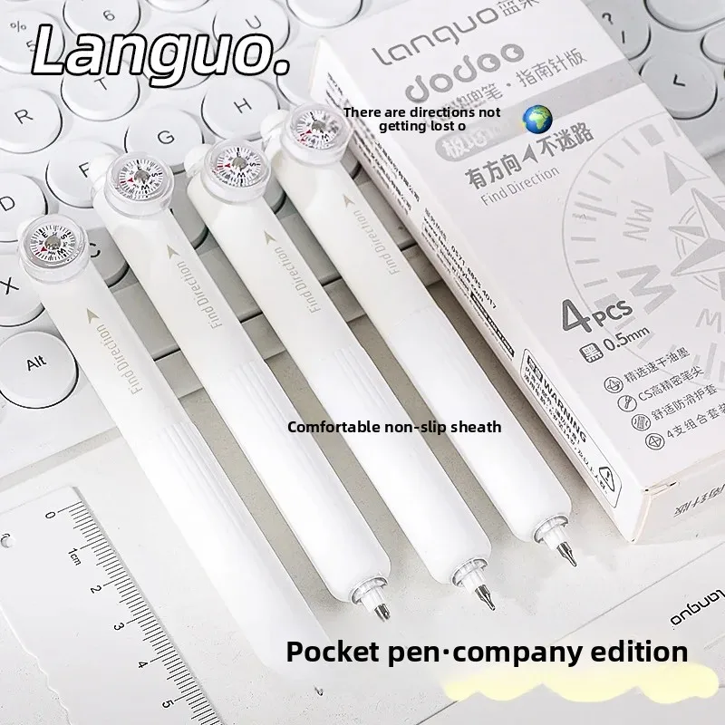 

4PCS Languo Compass Doudou Pocket Click Gel Pen Quick-Drying Stylish Cute Study Writing Pens for Girls School Supplies