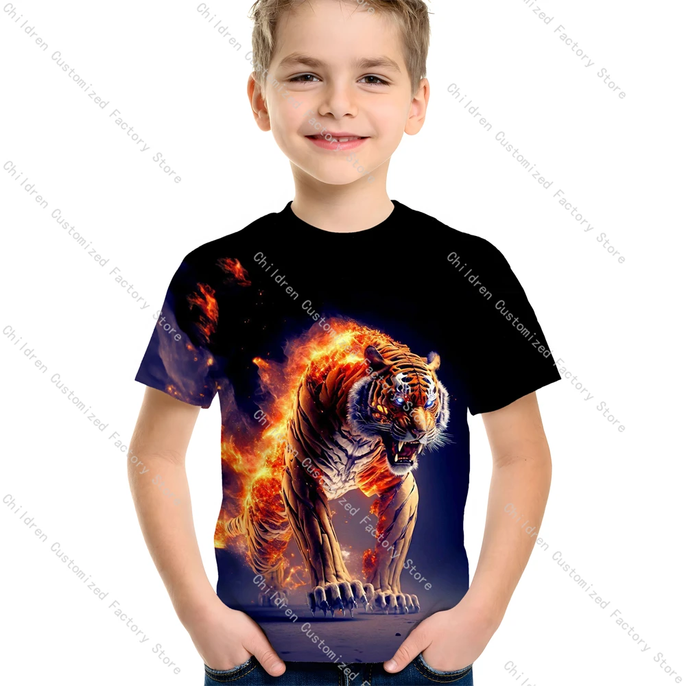 Tiger 3D Printed Kids Clothing Casual Animal Children\'s T Shirt O Neck Boys T-shirts Summer Short Sleeve 2 to 8 Years Child Tops