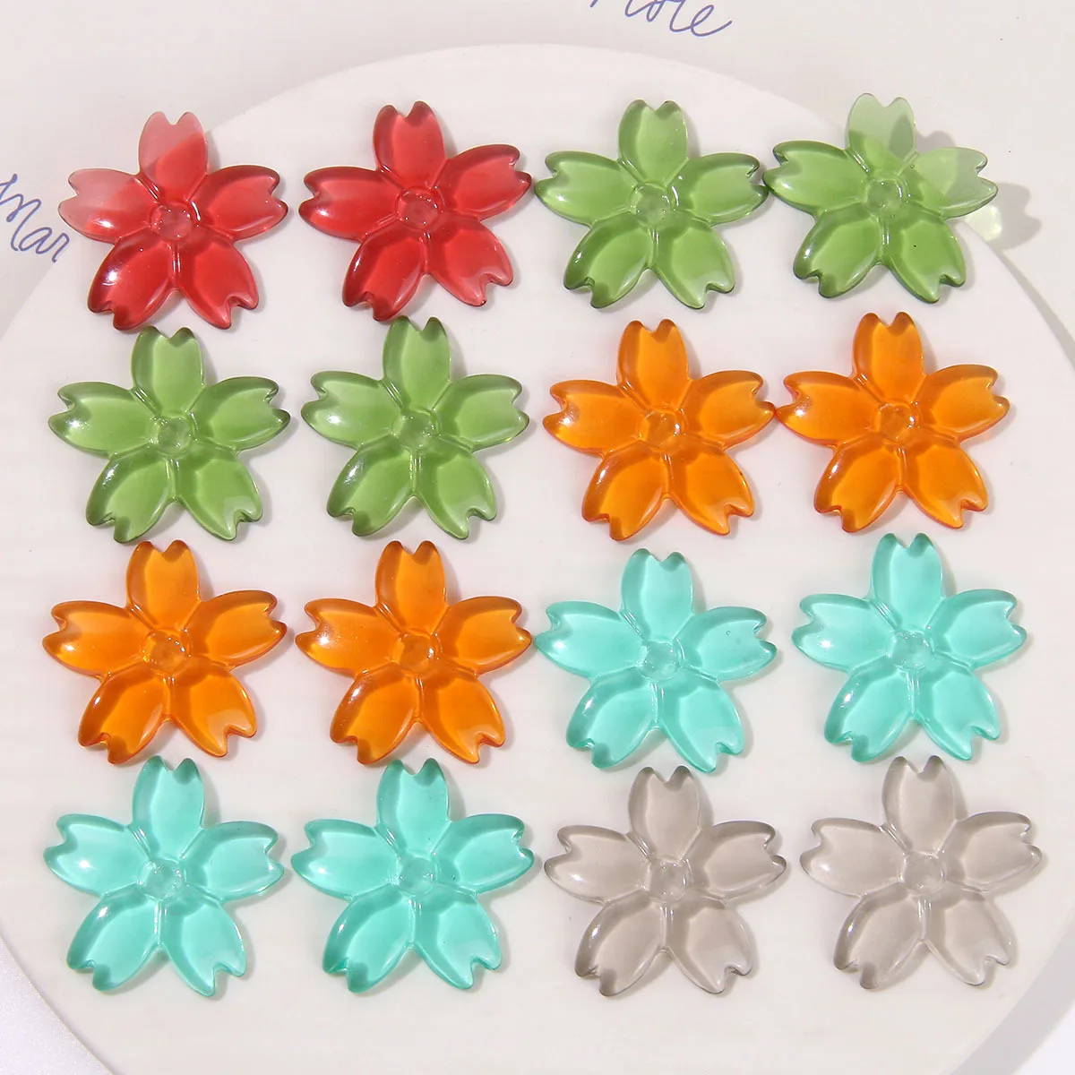 

DIY Jewelry Findings Transparent Colors Flatgback Resin Flower Sheet Patch Stickers Fit Girls Hair Clip Garments 30mm 40pcs